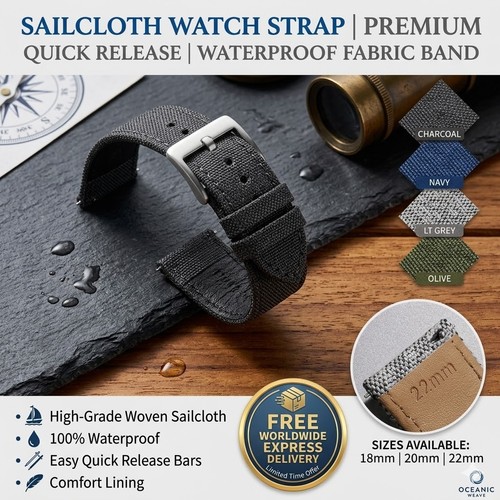 Sailcloth watch strap 22mm - strap, 18-22mm